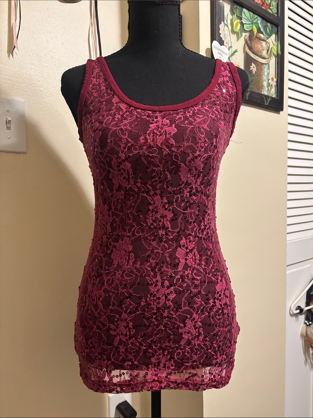 BKE Berry Lace Sequin Camisole Tank